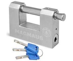 Magmaus® RTL80 Lucchetto Antiscasso Corazzato - Serratura per Cancello Esterno, Garage e Container - Lucchetto Monoblocco 8omm con 3 Chiavi, Alta Sicurezza per Magazzino e Saracinesca Blindata