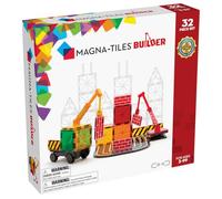 Magna-Tiles Builder - Cassetta magnetica da 32 pezzi, con pannelli stradali, gru e veicoli, dai 3 anni in su, giocattolo STEAM per la costruzione creativa, kit compatibile
