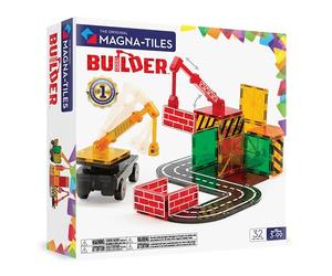 Magna-Tiles Builder - Cassetta magnetica da 32 pezzi, con pannelli stradali, gru e veicoli, dai 3 anni in su, giocattolo STEAM per la costruzione creativa, kit compatibile