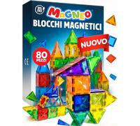 Magneo® Blocchi Magnetici 80 Pezzi - Costruzioni Magnetiche per Bambini 3+ - Gioco Creativo con Magnetic Tiles - Blocco da Costruzione Educativo - Idea Regalo Bimbi