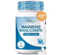 Magnesio Bisglicinato 450mg Alto Dosaggio + Vit B6, 210 Capsule Vegane