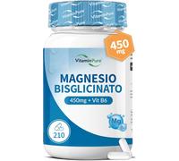Magnesio Bisglicinato Capsule 450Mg Con Vit B6, 210 Capsule Vegane, Forma Chelat