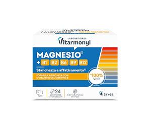 Magnesio e Gruppo B - Con Vitamina B12, Vitamina B6, B1 e B2 - Per il Normale Funzionamento del Sistema Nervoso - Stanchezza Fisica e Mentale - 24 Compresse Effervescenti - Vitarmonyl