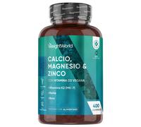 Magnesio Zinco Calcio Vegano con Vitamina D3 K2 MK 7 400 Compresse (13 Mesi di