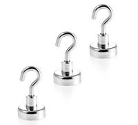 Magnetastico® | 3 pezzi magneti con ganci al neodimio N35 16 mm Ø | Forza di tenuta di 5.5 chilogrammi | 3 pezzi ganci magnetici al neodimio molto robusti e zincati
