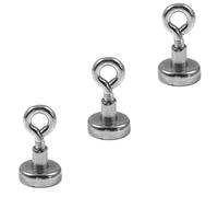 Magnetastico® | 3 pezzi magneti con occhiello in neodimio N35 16 mm Ø | Forza di tenuta 5.5 kg | 3 pezzi magneti in neodimio molto potenti con base e eyebolt, zincato