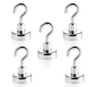 Magnetastico® | 5 pezzi magneti con ganci al neodimio N35 25 mm Ø | Forza di tenuta di 22.0 chilogrammi | 5 pezzi ganci magnetici al neodimio molto robusti e zincati