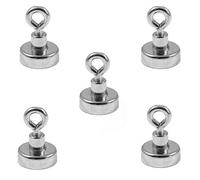 Magnetastico® | 5 pezzi magneti con occhiello in neodimio N35 20 mm Ø | Forza di tenuta 9.0 kg | 5 pezzi magneti in neodimio molto potenti con base e eyebolt, zincato