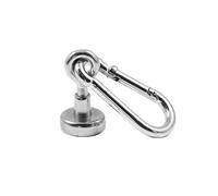 Magnetastico® Magnete con occhiello al neodimio N35 con moschettone, diametro 16 mm, forza di tenuta 5,5 kg, forte magnete al neodimio con occhiello o vite ad anello zincato