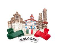 Magnete 3D Decorativo Frigorifero Bologna Souvenir Artistico Resina Vintage San Luca Torre degli Asinelli San Petronio Tricolore Calamita Lavagna Magnetica Casa Cucina Ufficio (1, Drappo)