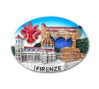 Magnete 3D Firenze - Ovale Giglio con Ponte Vecchio, Palazzo Vecchio, Duomo - Calamita Decorativa per Frigorifero e Lavagna Magnetica - Souvenir Città d’Arte 7,5x5,5 cm