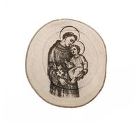 Magnete, calamaita, regalo, souvenir decorativo su fetta di tronco di legno 6,5x7,5 cm, con sant'Antonio da Padova - Santo Antonio (Legno di oriello)