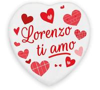 Magnete da frigo decorativo a forma di cuore, Lorenzo Ti Amo, bianco e rosso, regalo romantico San Valentino, compleanno anniversario cuore porcellana con magnete, Lorenzo