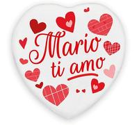 Magnete da frigo decorativo a forma di cuore, Mario Ti Amo, bianco e rosso, regalo romantico San Valentino, compleanno anniversario cuore porcellana con magnete, Mario
