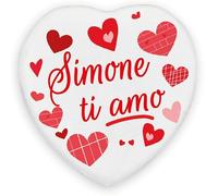 Magnete da frigo decorativo a forma di cuore, Simone Ti Amo, bianco e rosso, regalo romantico San Valentino, compleanno anniversario cuore porcellana con magnete, Simone