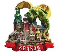 Magnete da frigorifero 3D con drago verde di Cracovia, regalo souvenir da viaggio, decorazione per casa e cucina, adesivo magnetico da collezione Cracovia Polonia