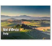 Magnete da frigorifero con paesaggio toscano all'alba, Val D'orcia, Italia, design 2