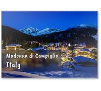 Magnete da frigorifero, stazione sciistica di Madonna Di Campiglio illuminata al mattino, I