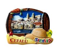 Magnete Decorativo Cefalù, Veduta Panoramica con Cattedrale, Souvenir 3D Siciliano con Dettagli Marittimi