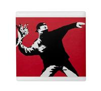 Magnete Frigo Ceramica Quadrata - Banksy Rage The Flower Thrower Street Art Graffiti Rosso - Formato 5 x 5 cm Magnet Decorativo Souvenir per Frigorifero e Lavagna Magnetica stampata in Francia