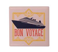 Magnete Frigo Ceramica Quadrata - Bon Voyage Art Deco - Paquebot Luxe - Formato 5 x 5 cm Magnet Decorativo Souvenir per Frigorifero e Lavagna Magnetica stampata in Francia