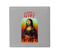 Magnete Frigo Ceramica Quadrata - Daddy's Girl La Joconde Collage Vintage Illustrazione Arte Umorismo Di Vinci Detournment, Formato 5 x 5 cm, Magnete Decorativo Souvenir per Frigorifero e Lavagna