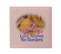 Magnete Frigo Ceramica Quadrata - Love Knows No Borders Collage Vintage Illustrazione Art Umorismo Parodia Meme Scherzo - Formato 5 x 5 cm Magnet Decorativo Souvenir per Frigorifero e Lavagna