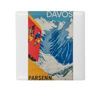 Magnete Frigo in ceramica quadrata - Davos Parsenn svizzero Poster vintage Viaggi Art Deco 30's - Formato 5 x 5 cm Magnet decorativo Souvenir per frigorifero e lavagna magnetica stampata in Francia