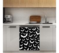 Magnete magnetico per lavastoviglie con pipistrelli di Halloween, bianco e nero, decorazione magnetica a pannello per frigorifero, cucina, porta, 58,4 x 66 cm