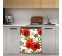 Magnete magnetico per lavastoviglie, motivo papavero rosso, con fiori bianchi primaverili e magnetici, per frigorifero, cucina, porta, adesivo magnetico, 58,4 x 66 cm