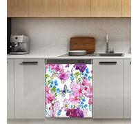 Magnete per lavastoviglie a forma di farfalla a forma di fiori, viola floreale magnetico decorativo pannello magnetico Stiker per frigorifero decorazione cucina porta adesivo magnetico, 58,4 x 66 cm