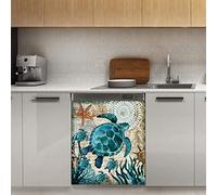 Magnete per lavastoviglie con tartarughe da spiaggia retrò, con stella marina marina oceanica magnetica per decorazione frigorifero, cucina, porta, adesivo magnetico, 58,4 x 66 cm