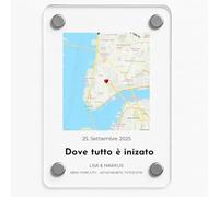 Magnete Personalizzato Mappa del Primo Bacio Idea Regalo Anniversario Originale per Lui e Lei Calamita Frigo Personalizzabile Acrilico con Coordinate Luogo del Cuore Matrimonio Casa Nuova