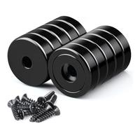 Magneti al neodimio extra forti, 10 pezzi magneti a disco da 25 mm con capsula, magneti con base magnetica potente con foro, magnete con base svasata con viti e cuscino in acciaio per cucina, nero