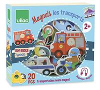 Vilac Magneti in legno a tema trasporti, apprendimento reso divertente, include vari veicoli, set da 20 pezzi, 2 anni +