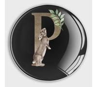 Magneti rotondi per frigorifero, monogramma marrone, lettera dell'alfabeto P, iniziale coniglio, animale, in vetro, decorazione per frigorifero, armadietto, lavagna, armadietti, armadietti, ufficio