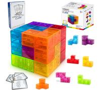 Magnetic Blocks, Costruzioni Magnetiche per Bambini, Set di 7 Blocchi Magnetici a Più Forme con 54 Schede di Guida, Montessori Magic 3D Puzzle, per 3+ Ragazzi e Ragazze di Anni