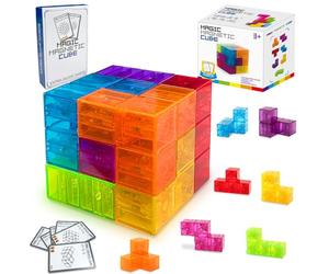 Magnetic Blocks, Costruzioni Magnetiche per Bambini, Set di 7 Blocchi Magnetici a Più Forme con 54 Schede di Guida, Montessori Magic 3D Puzzle, per 3+ Ragazzi e Ragazze di Anni