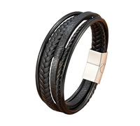 Magnetic Braided Rope Wristband for Men,Wristbands Classic Handmade Braided Cuff Bangle Punk Bangle Gift for(Black with Steel,19cm)