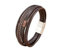 Magnetic Braided Rope Wristband for Men,Wristbands Classic Handmade Braided Cuff Bangle Punk Bangle Gift for(Brown with Steel,21CM)