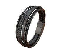 Magnetic Braided Rope Wristband for Men,Wristbands Classic Handmade Braided Cuff Bangle Punk Bangle Gift for(Black with Black,19cm)