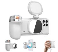 Magnetic Camera Grip for Cell Phone, Fun Shot Camera Grip with Detachable Control and Fill Light, 360 Degree Rotatable Magnetic Selfie Grips Mobiles Holding Handle for Outdoor Indoor Travel