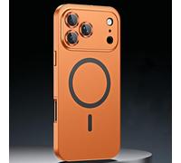 Magnetic Charging Bumper Matte Shell for iPhone 17 Pro Max, Magnetic Aluminum Metal Frame Snap-On Case with Lens Protector (Orange,17AIR)