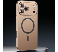 Magnetic Charging Bumper Matte Shell for iPhone 17 Pro Max, Magnetic Aluminum Metal Frame Snap-On Case with Lens Protector (Gold,17)