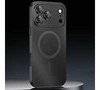 Magnetic Charging Bumper Matte Shell for iPhone 17 Pro Max, Magnetic Aluminum Metal Frame Snap-On Case with Lens Protector (Black,17AIR)
