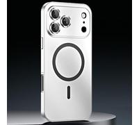 Magnetic Charging Bumper Matte Shell for iPhone 17 Pro Max, Magnetic Aluminum Metal Frame Snap-On Case with Lens Protector (Silver,15 Pro Max)