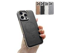 Magnetic Charging Leather Case for iPhone, Luxurious Business Genuine Leather Phone Case, Support Wireless Charging Magnetic Cover for iPhone 16/15/14/13 Promax (for iPhone 15Pro,Black)
