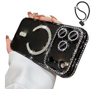 Magnetic Glitter Case for iPhone 17 Pro Max,Clear Bling Rhinestone Sparkly Phone Case with MagSafe Camera Lens Protector, Shockproof TPU Bumper Cover for Women Girls (For iPhone 17 Pro,Black)