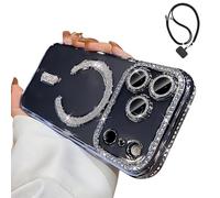 Magnetic Glitter Case for iPhone 17 Pro Max,Clear Bling Rhinestone Sparkly Phone Case with MagSafe Camera Lens Protector, Shockproof TPU Bumper Cover for Women Girls (For iphone 16ProMaX,Blue)