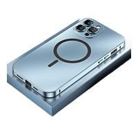Magnetic Metal Snap-On Case For Iphone, Magnetic Charging Aluminum Metal Bumper Matte Shell For Iphone, Ultra-Thin Luxury Phone Case, Classic Matte Phone Case (Blue,15 Pro Max)